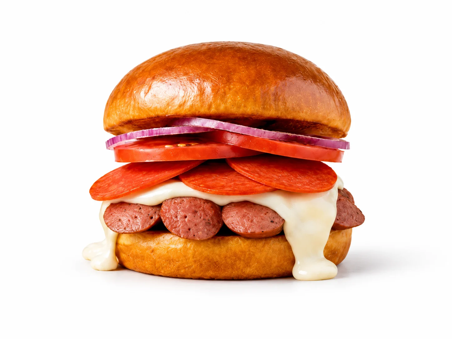 Burger Pizza con salchicha, pepperoni y mozzarella