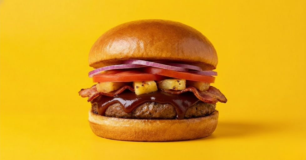 Super Nova hamburguesa BBQ tocino piña Moon Burger